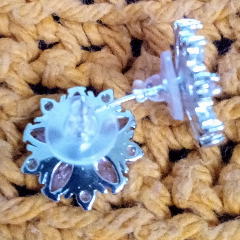 Silver and Pink Snowflake Earrings with Sparkling Design - Picture 2 of 4